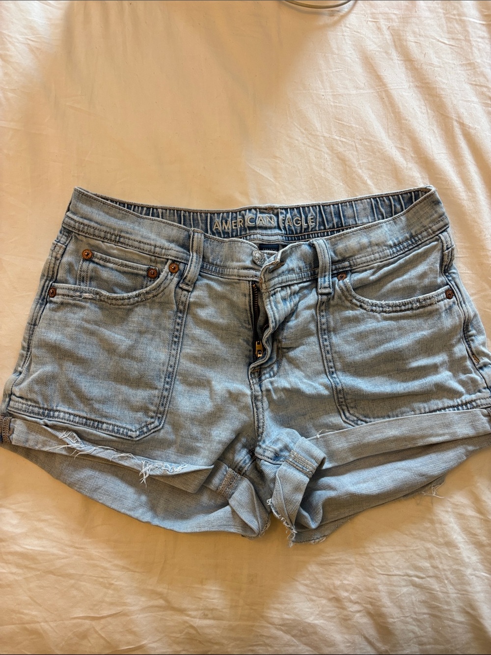 American Eagle Outfitters Light Blue Rolled-Hem Denim Shorts